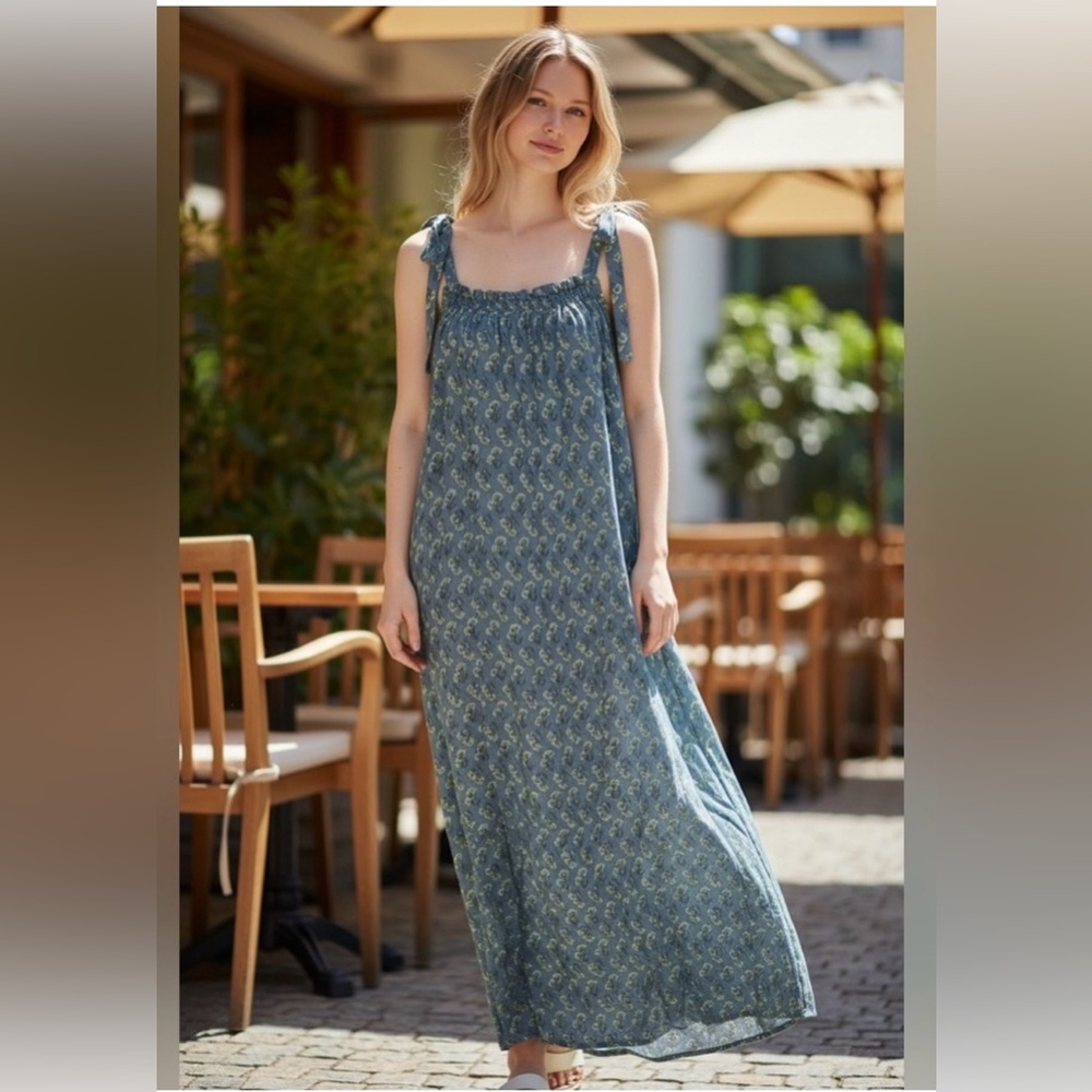 EX VOTO VINTAGE IRIS SUNDRESS BLUE BLOCK PRINT